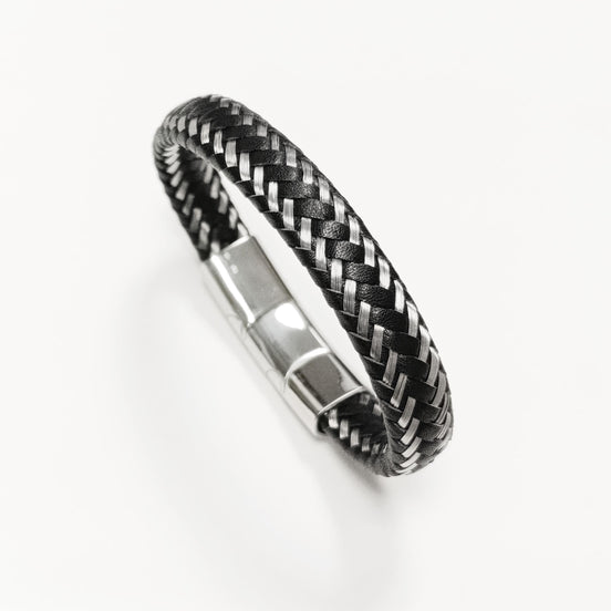 Braided Leather Stainless Steel Bangle Bracelet • Adjustable Twisted Rope openable Cuff • Modern Jewelry