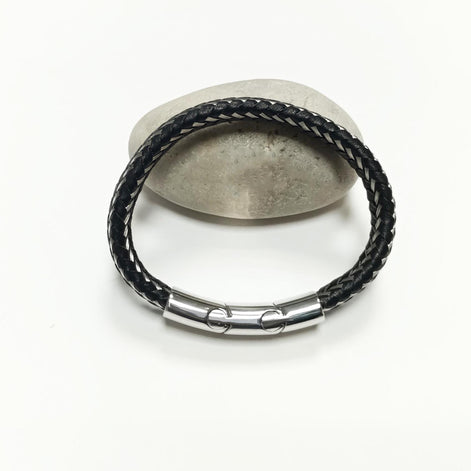 Braided Leather Stainless Steel Bangle Bracelet • Adjustable Twisted Rope openable Cuff • Modern Jewelry