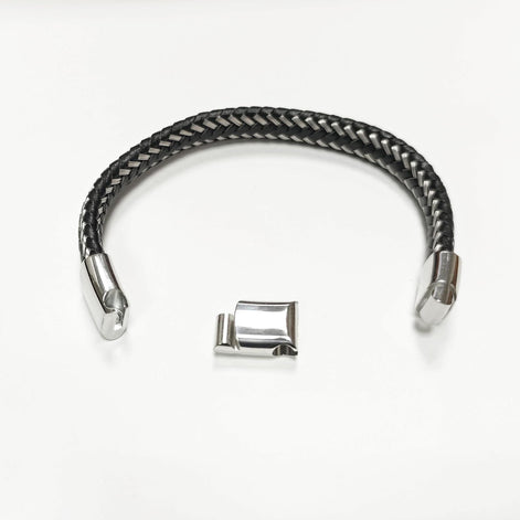 Braided Leather Stainless Steel Bangle Bracelet • Adjustable Twisted Rope openable Cuff • Modern Jewelry