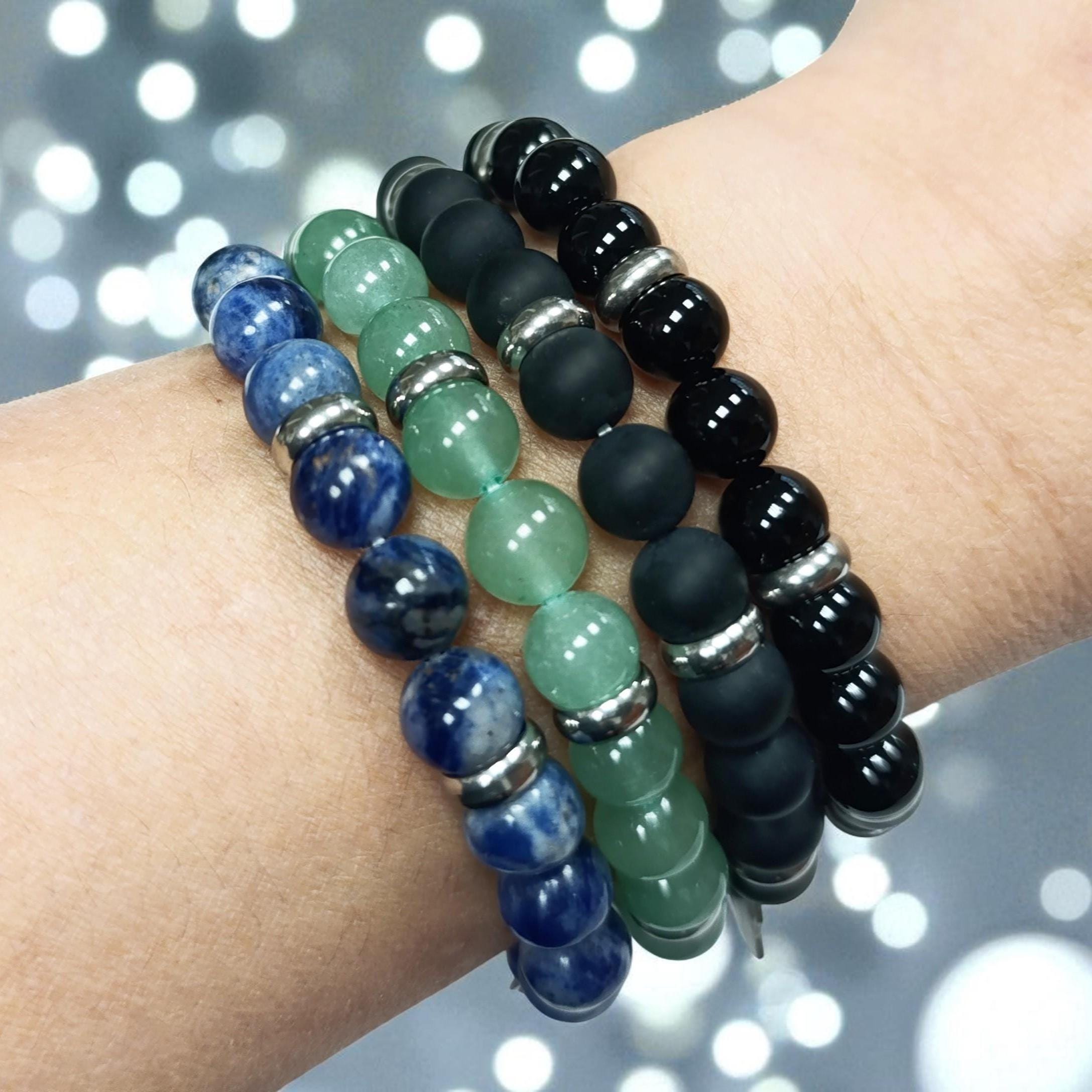 Ocean Blue Jasper Beaded Bracelet • Stainless Steel Spacers