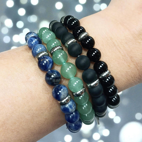 Ocean Blue Jasper Beaded Bracelet • Stainless Steel Spacers