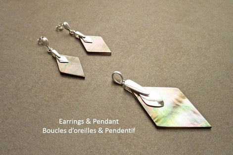 Gray Paua Shell Pendant, Sterling Silver, Diamond Shape, Gray Pearl MOP Rainbow Highlights, Statement Geometric Designer Jewelry