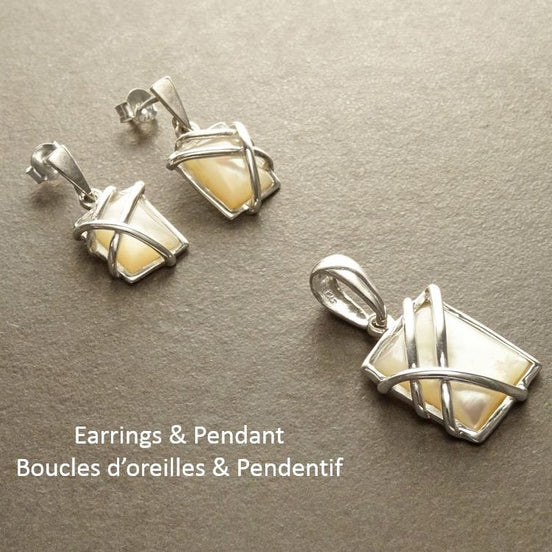 Square Earrings Set - Square shape - 925 Sterling Silver - White Shell - Modern Style - Filigree - Trending - Boho - Earrings ands Pendant .