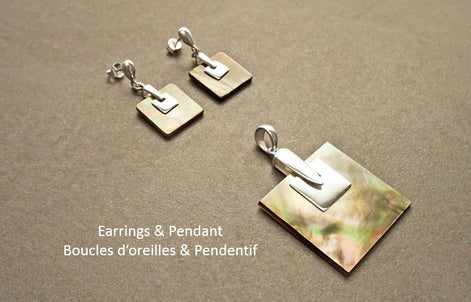 Grey Square Earrings, Sterling Silver, GENUINE Gray Paua Shell Pearl with Rainbow Highlights, Geometric Jewelry, Modern Dangle Earrings