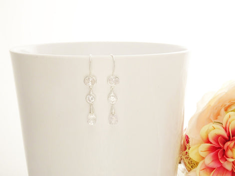 Diamond Drop Earrings • Sterling Silver • Elegant Dangle Earrings • Faceted Teardrop Cz Stone
