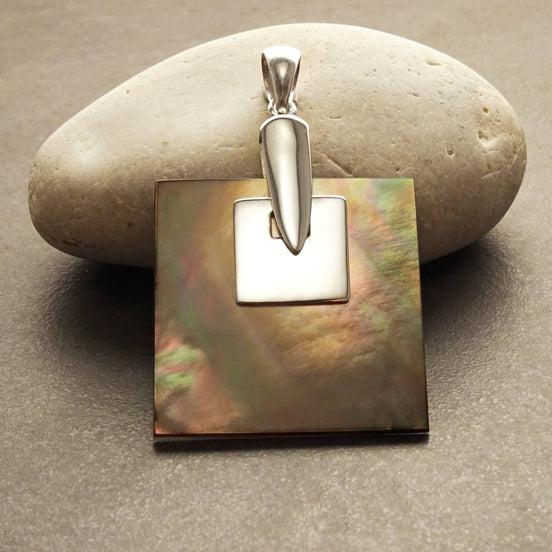 Gray Square Pendant, Sterling Silver, GENUINE Grey Paua - Mother of Pearl Shell Necklace, Ocean Modern Geometric Minimalist Design Jewelry