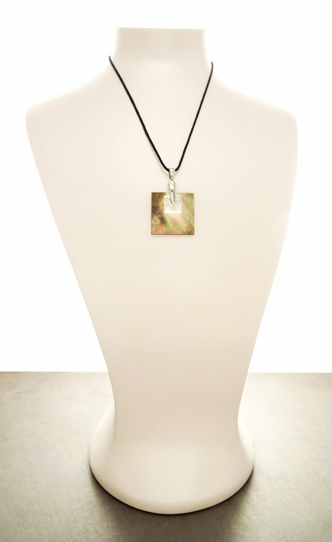 Gray Square Pendant, Sterling Silver, GENUINE Grey Paua - Mother of Pearl Shell Necklace, Ocean Modern Geometric Minimalist Design Jewelry