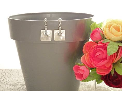 White Square Earrings, Sterling Silver, Genuine Mother of Pearl Shell Jewelry, Geometric Dangle Earrings, Woman Modern Earrings