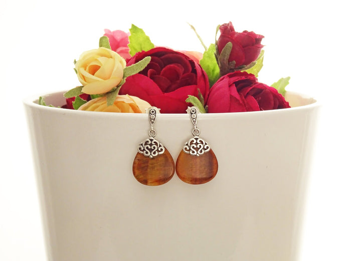 Tiger Eye Earrings • 925 Sterling Silver • Lithotherapy Jewelry Protection • Genuine Stone
