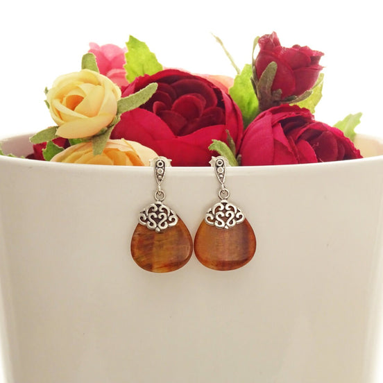Tiger Eye Earrings • 925 Sterling Silver • Lithotherapy Jewelry Protection • Genuine Stone