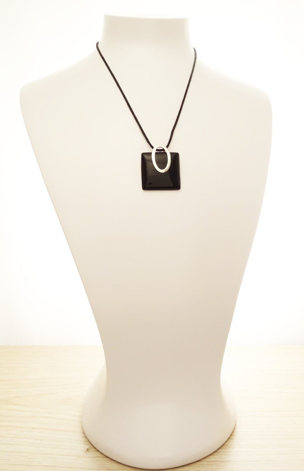 Square Black Onyx Pendant, Sterling Silver Oval Bail, Minimalist Geometric Jewelry