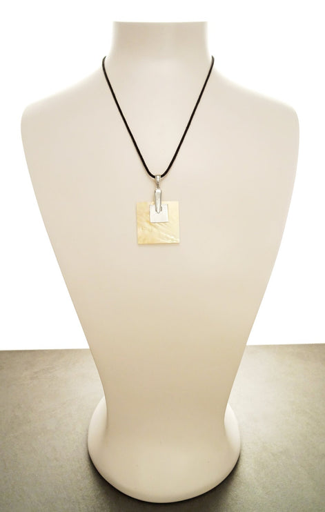 Modern Square Pendant, Sterling Silver 925, Genuine Brown Color Mother of Pearl Paua Shell, Statement Geometric Minimalist design Necklace