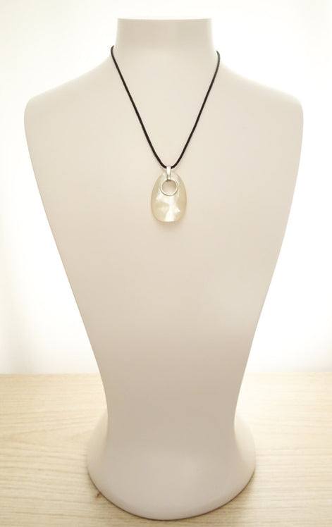 White Donut pendant, sterling silver, genuine mother-of-pearl shell Necklace, modern minimalist oval shaped jewelry, unique woman gift