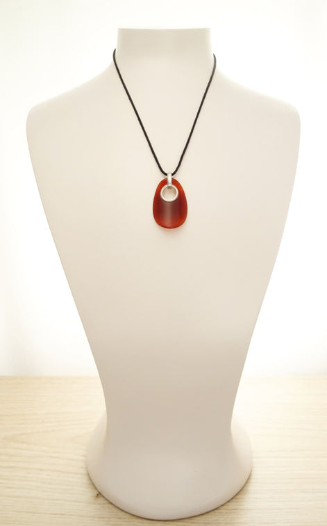 Red Stone pendant, modern Sterling silver Statement Agate Oval-shaped stone, Woman gift