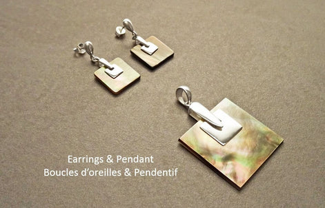 Gray Square Pendant, Sterling Silver, GENUINE Grey Paua - Mother of Pearl Shell Necklace, Ocean Modern Geometric Minimalist Design Jewelry