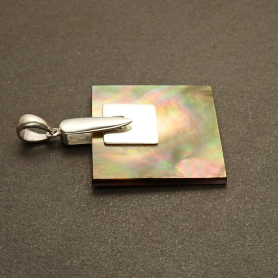 Gray Square Pendant, Sterling Silver, GENUINE Grey Paua - Mother of Pearl Shell Necklace, Ocean Modern Geometric Minimalist Design Jewelry
