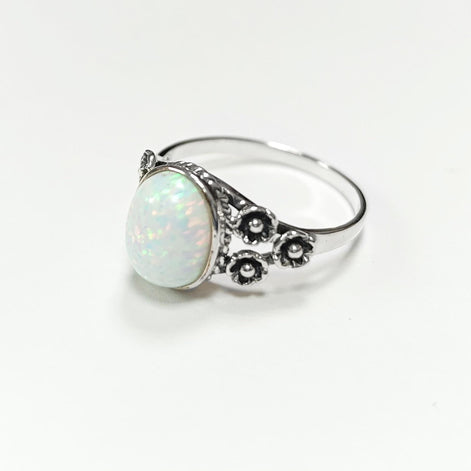 Sterling Silver Opal Ring, Flower Design Jewelry