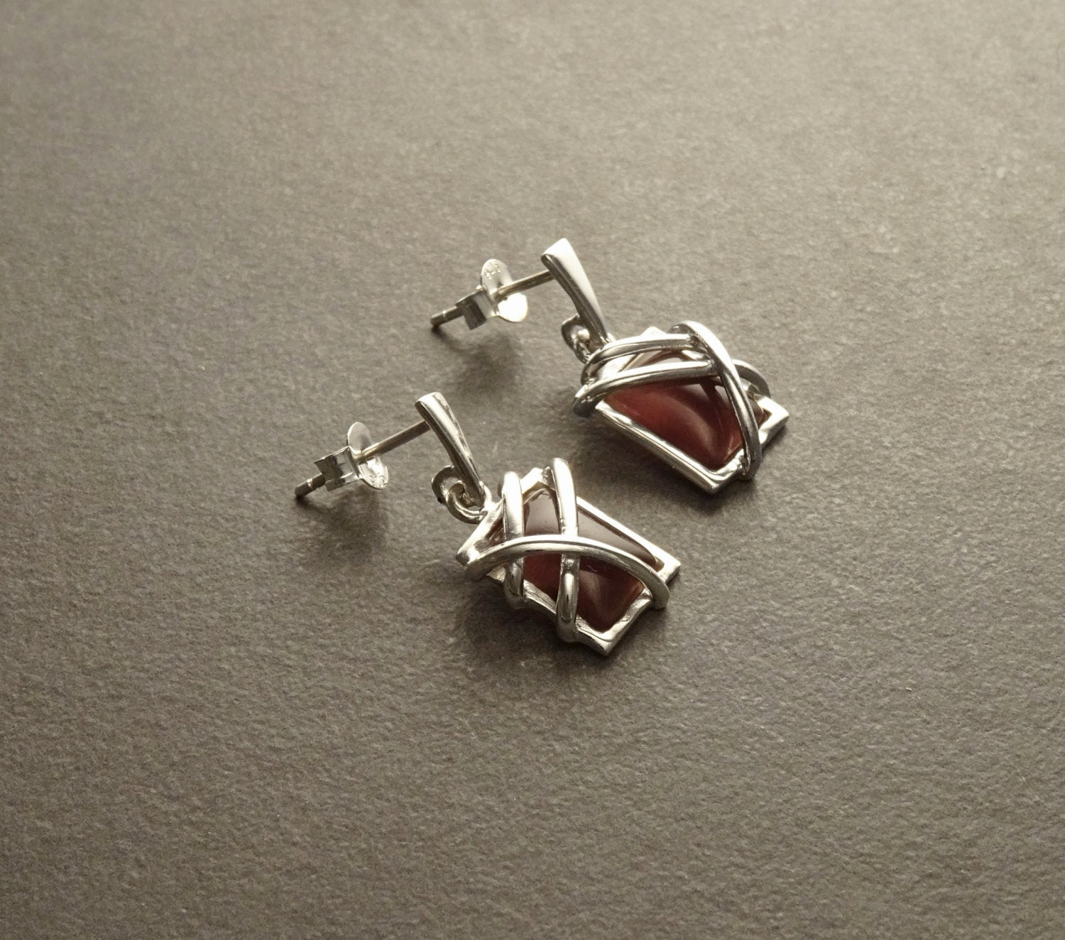Amethyst Earrings, Sterling Silver, Square Purple Stone Earrings, Genuine Violet color Gemstone, Filigree Jewelry, Geometric Earrings