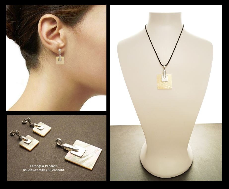 White Square Earrings, Sterling Silver, Genuine Mother of Pearl Shell Jewelry, Geometric Dangle Earrings, Woman Modern Earrings