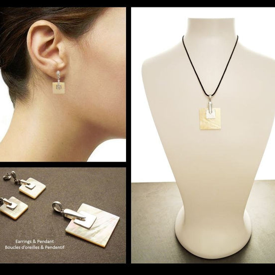 White Square Earrings, Sterling Silver, Genuine Mother of Pearl Shell Jewelry, Geometric Dangle Earrings, Woman Modern Earrings