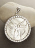 White Round Pendant, Sterling Silver, White Mother of Pearl Shell, Butterflies Jewelry, Butterfly Statement Vintage Necklace, CZ Stones