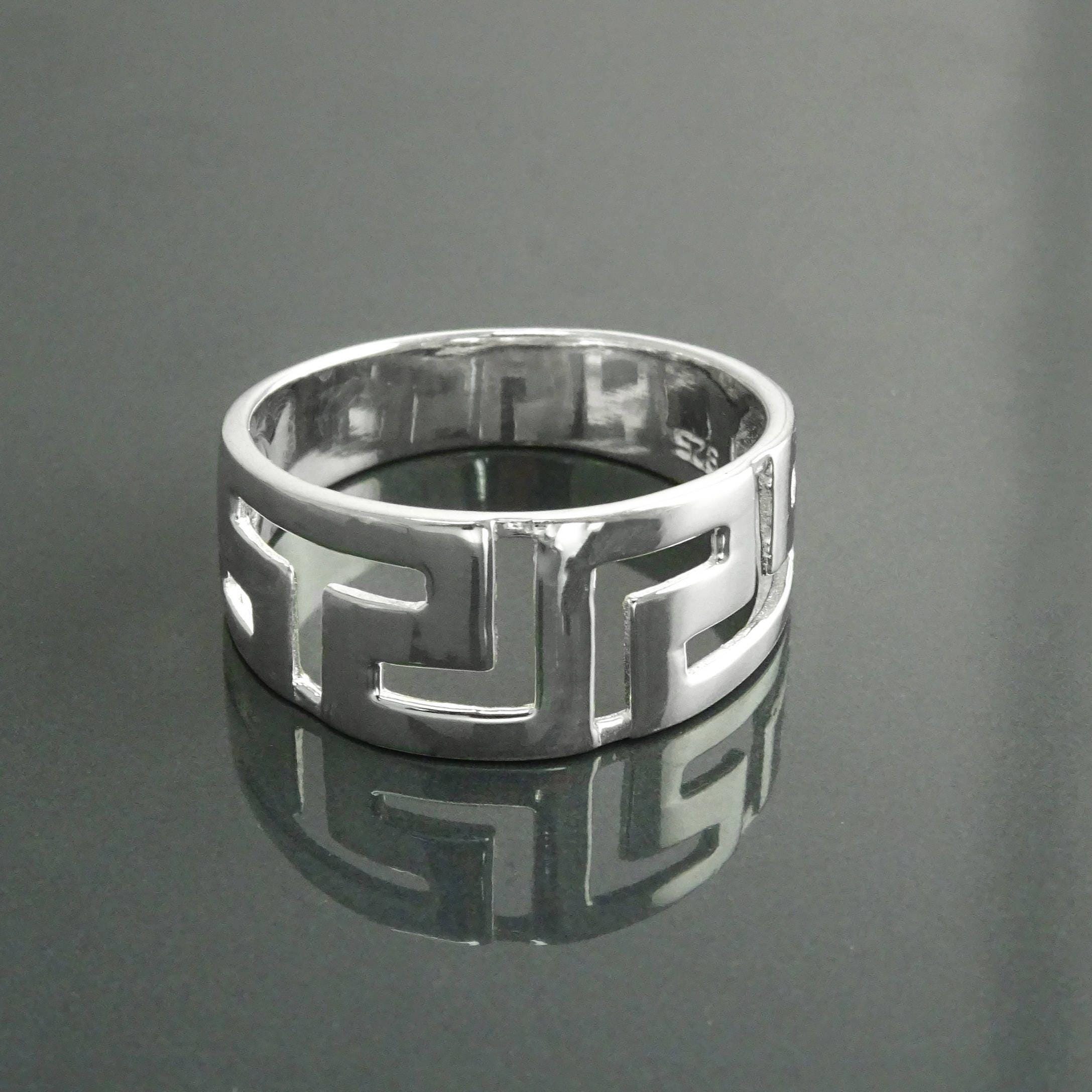 Sterling Silver Meander Ring, Greek Key Symbol, Vintage Hellenic Spiral Band