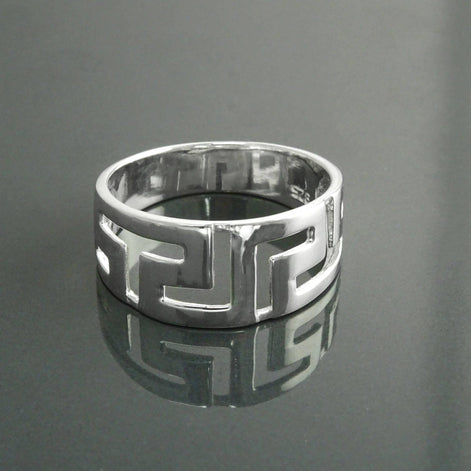 Sterling Silver Meander Ring, Greek Key Symbol, Vintage Hellenic Spiral Band