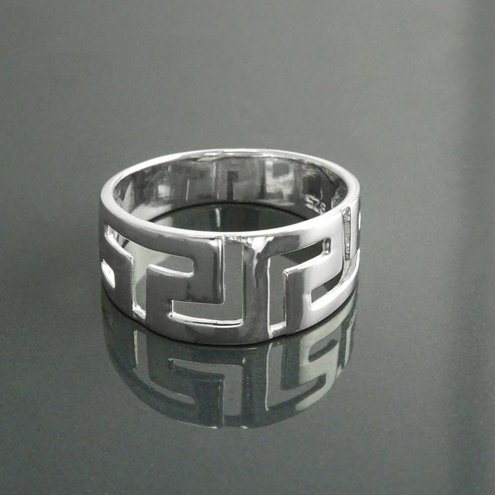 Sterling Silver Meander Ring, Greek Key Symbol, Vintage Hellenic Spiral Band