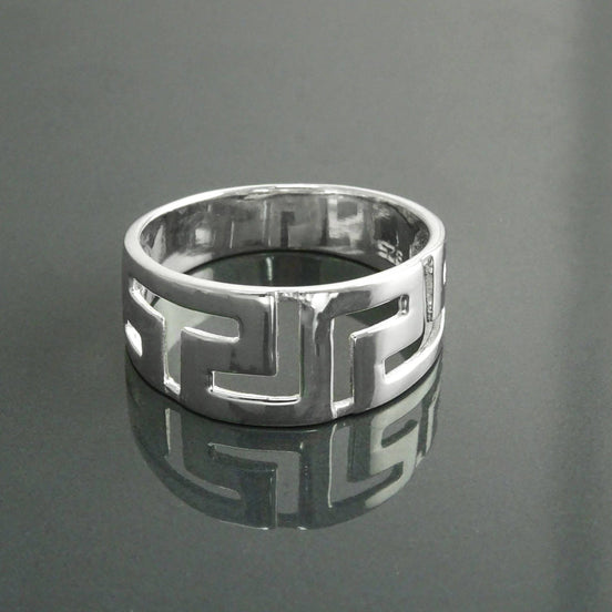 Sterling Silver Meander Ring, Greek Key Symbol, Vintage Hellenic Spiral Band