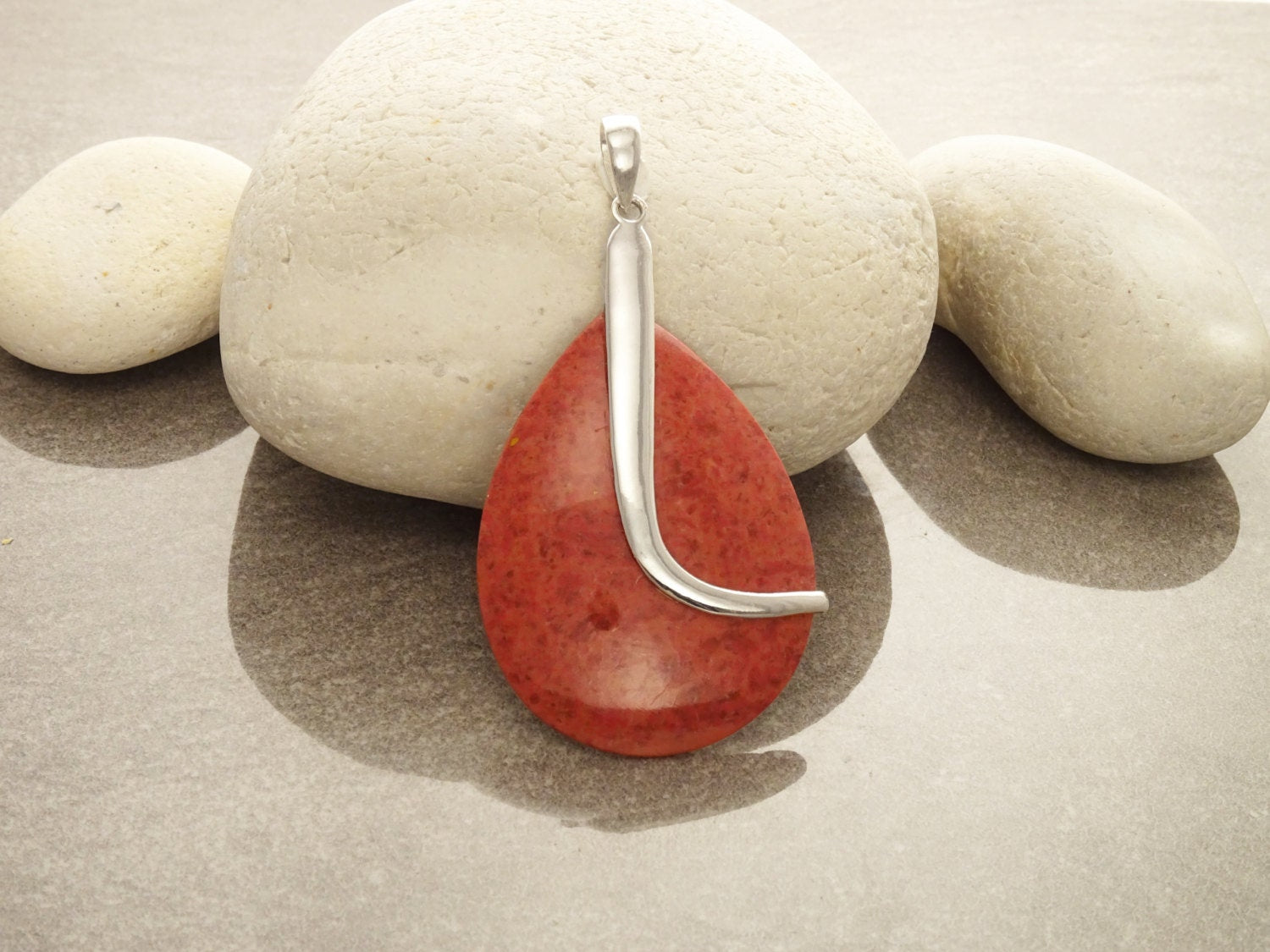 Red Coral Earrings, dyed gorgon Earrings Oval Red Modern Sterling Silver Earrings Teardrop Dangle Earrings party evening cocktail