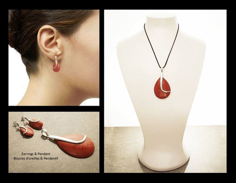 925 Red Oval Pendant, Sterling Silver, Big Enhanced Red Coral, Modern Teardrop Red Stone Jewelry, Bold Statement Red Necklace
