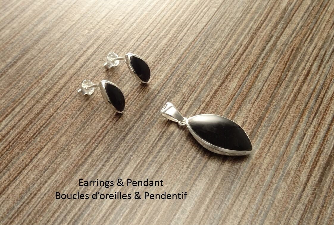 Black Oval Pendant - 925 Sterling Silver Pendant, Almond Shape, Black Onyx Pendant, Minimalist Pendant, Gemstone Modern Pendant, Black Stone