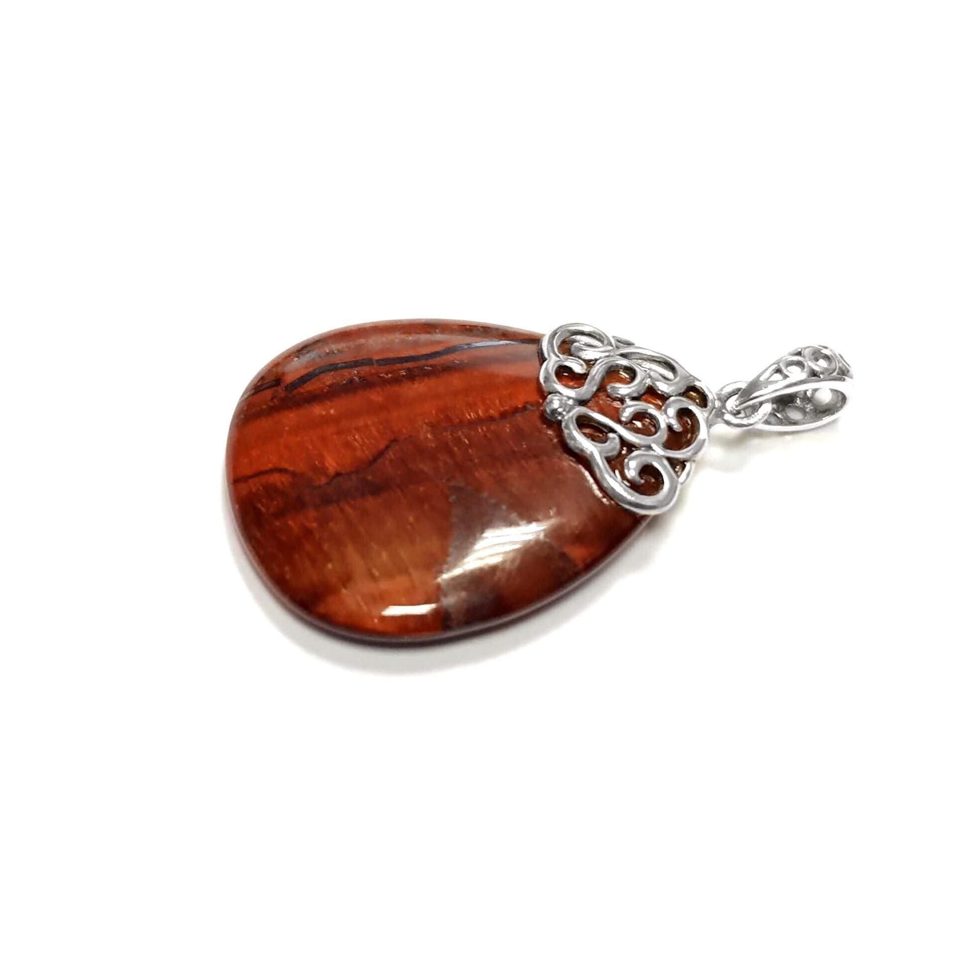 925 Sterling Silver Filigree Tiger Eye Pendant, Brown Stone Teardrop Pendant, Antique Vintage Design Jewelry,
