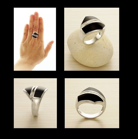 Onyx Bypass Ring - Sterling Silver - Black Onyx - Gemstone Crossing Ring - Designer Ring - Black Stone Ring - Framed Geometrical Ring