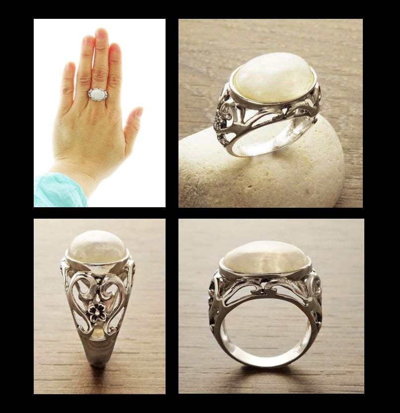 NATURAL Moonstone Ring, 925 Sterling Silver, White Moonstone Oval Domed Stone, Vintage Art Nouveau Design Jewelry, ROMANTIQUE Gift