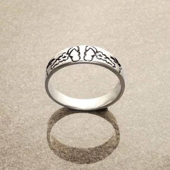 Sterling Silver Hawaiian Plumeria Ring, Tropical Flower Band