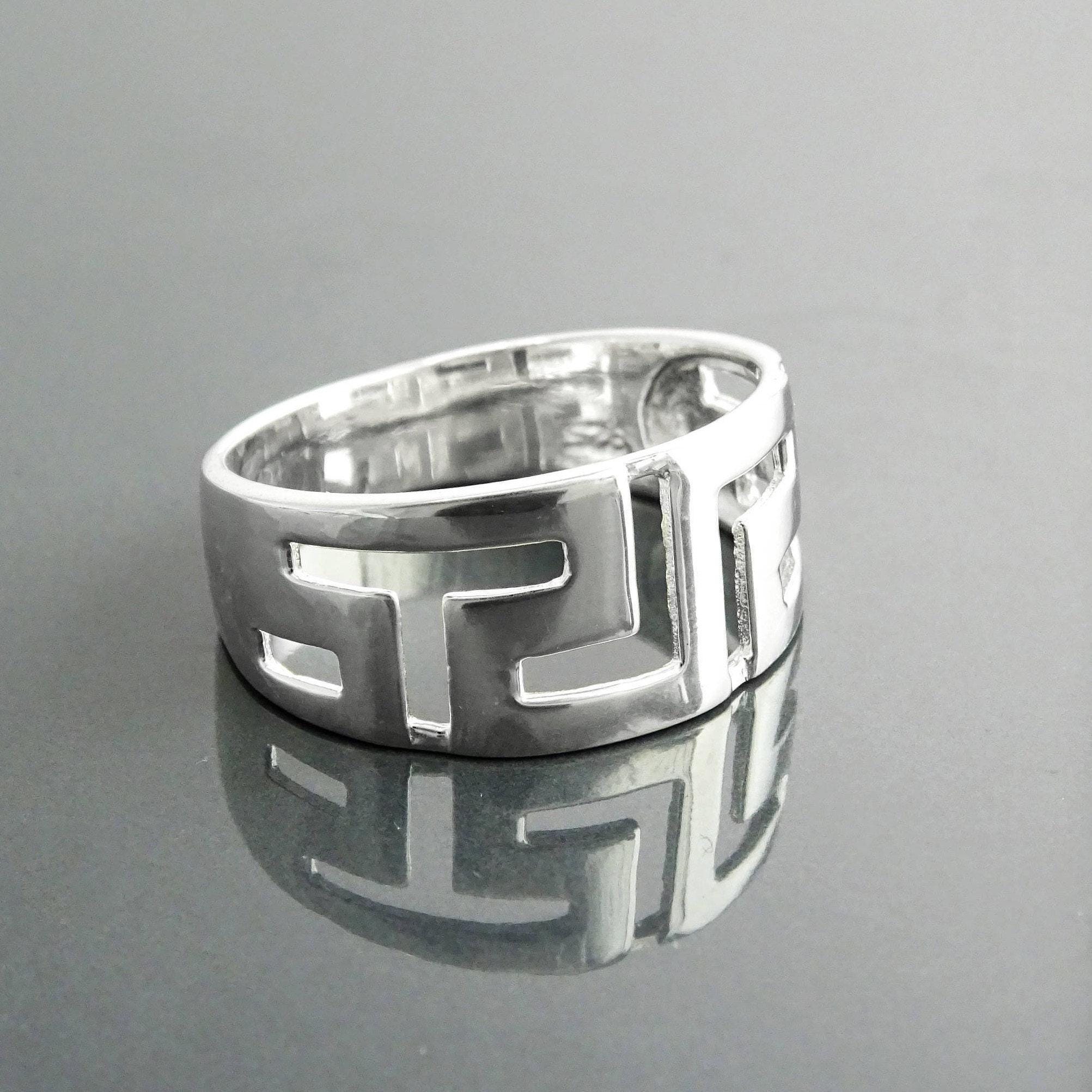Sterling Silver Meander Ring, Greek Key Symbol, Vintage Hellenic Spiral Band