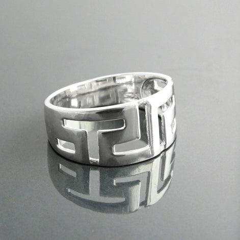 Sterling Silver Meander Ring, Greek Key Symbol, Vintage Hellenic Spiral Band