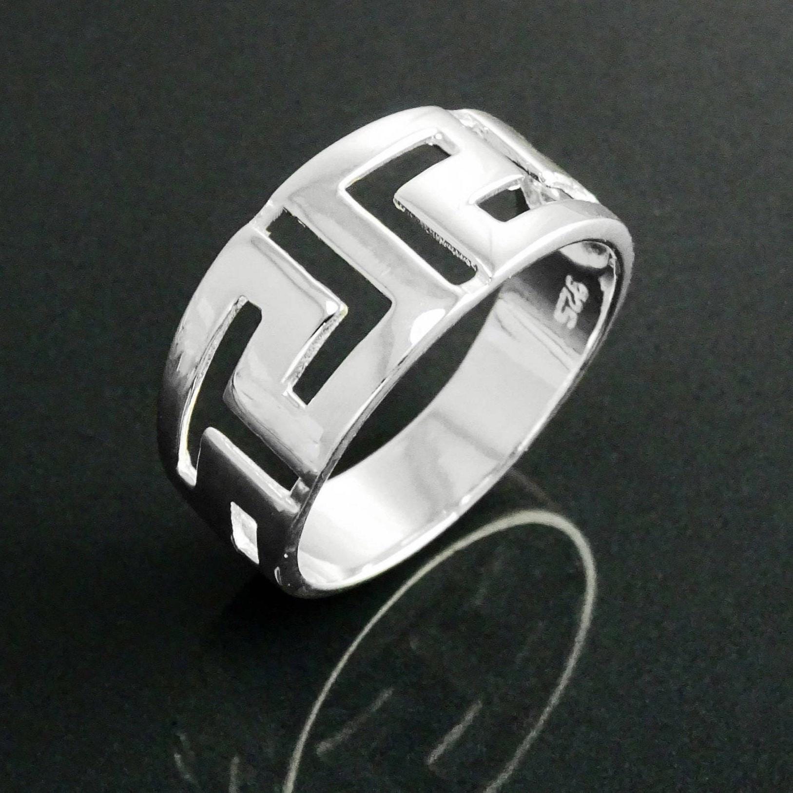 Sterling Silver Meander Ring, Greek Key Symbol, Vintage Hellenic Spiral Band