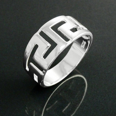 Sterling Silver Meander Ring, Greek Key Symbol, Vintage Hellenic Spiral Band