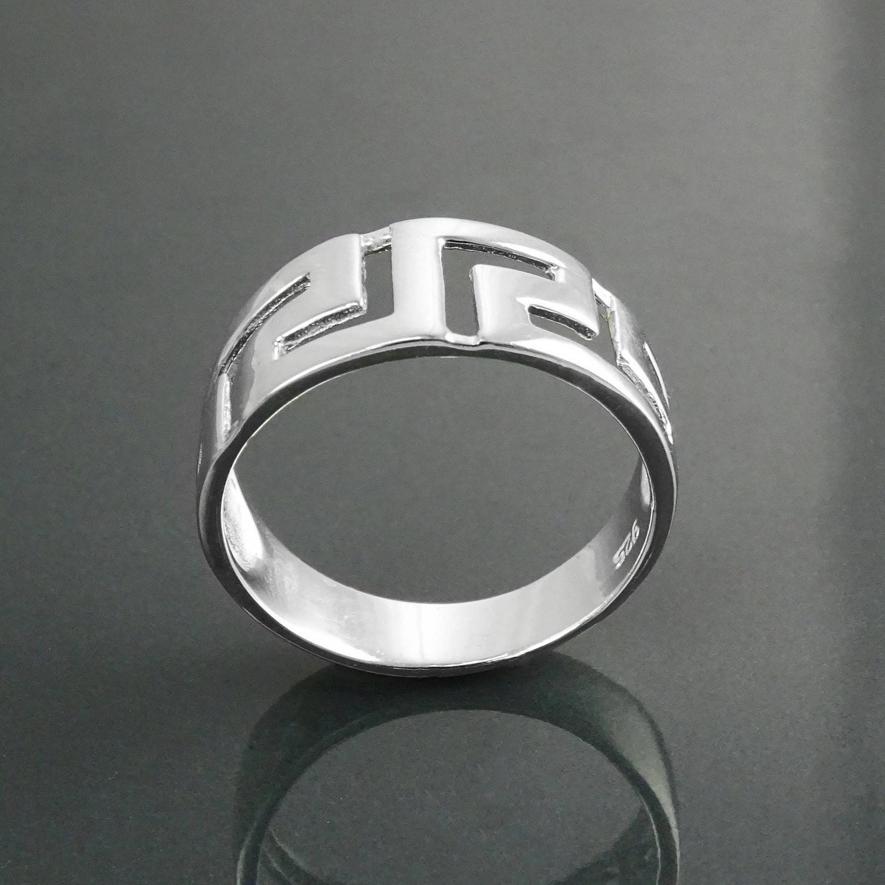 Sterling Silver Meander Ring, Greek Key Symbol, Vintage Hellenic Spiral Band