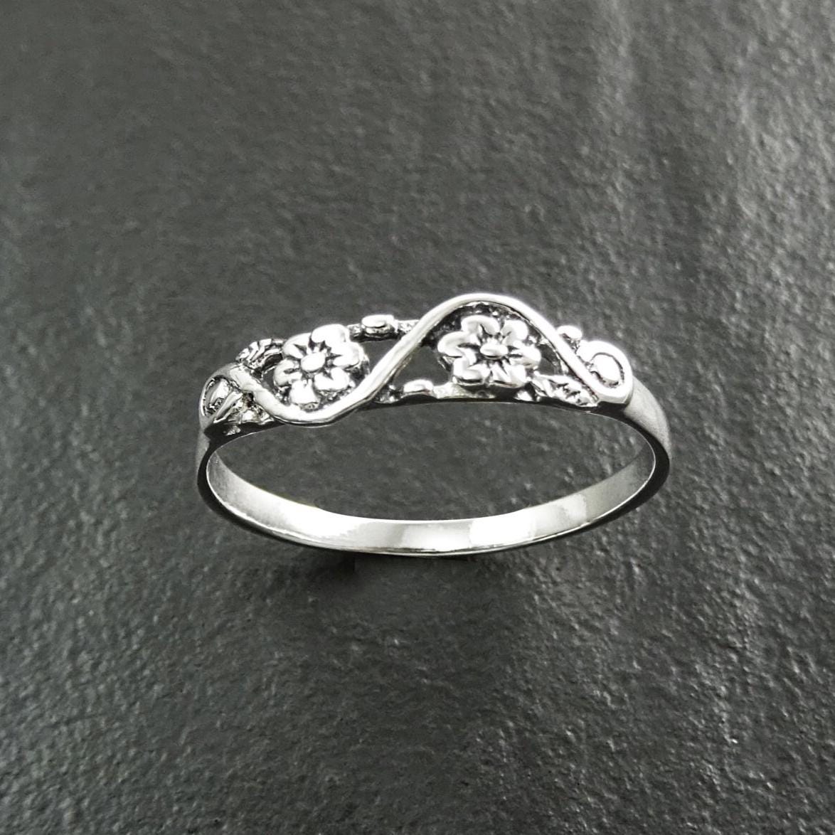 Cherry Blossom Ring, Duet Flowers Floral Ring, Sterling Silver 925 band