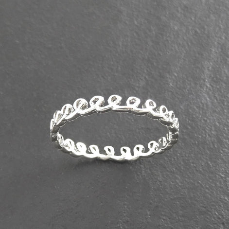 Sterling Silver Infinity Knot Ring, Braided Loop Band, 925 Small jewel stackable band