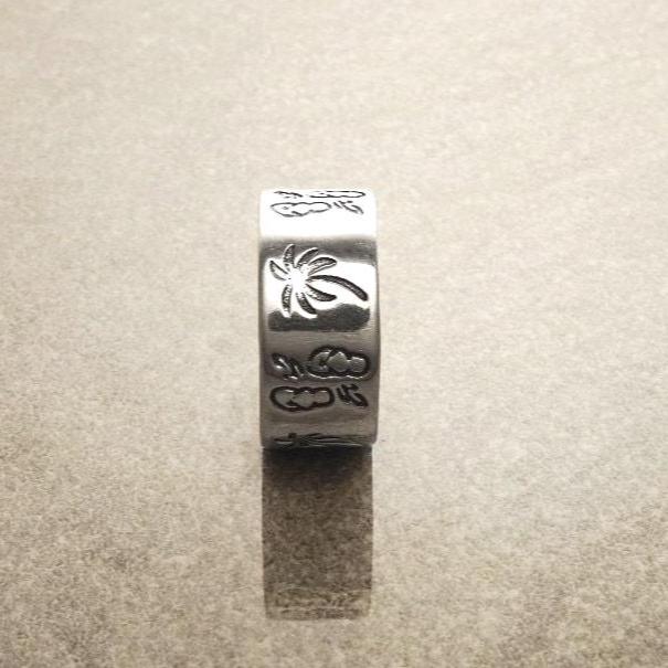 Sterling Silver Band Ring 925, Large Band Beach Palm Tree, Flip-Flops Pattern