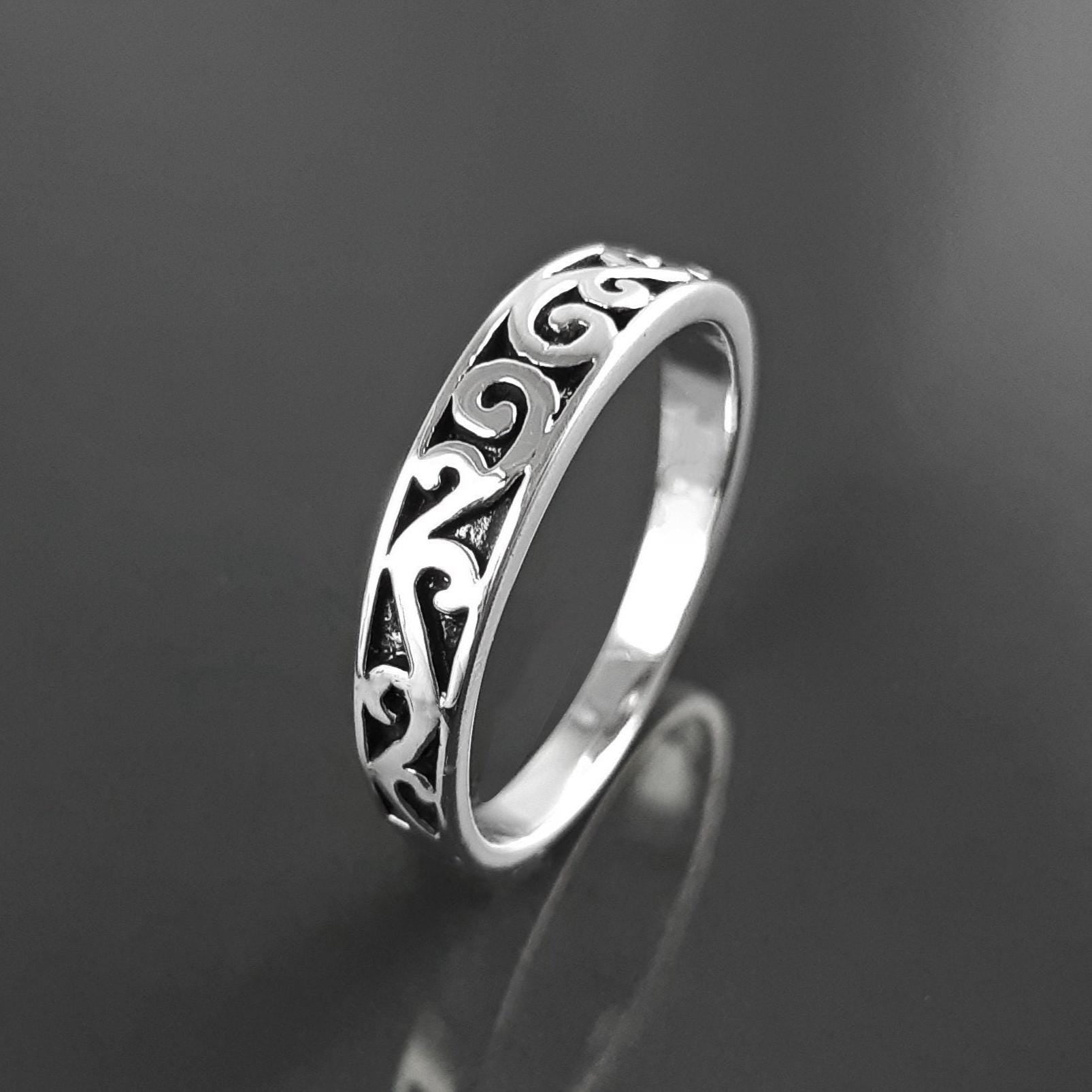 Baroque ring, sterling silver, hipster engraved pattern jewelry, original engagement ring, gift for women and men