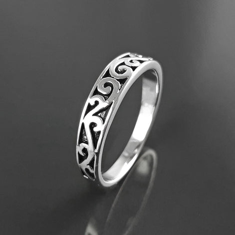 Baroque ring, sterling silver, hipster engraved pattern jewelry, original engagement ring, gift for women and men