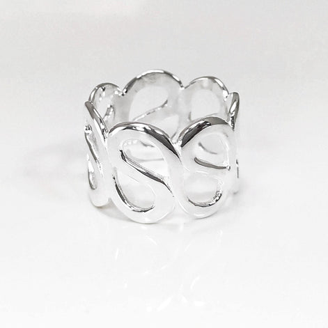 Meander Cuff Ring, Sterling Silver, Large Wave Ring, Armor Band Ring, Open Twist Ring, Greek Curved Graphic Design Jewelry