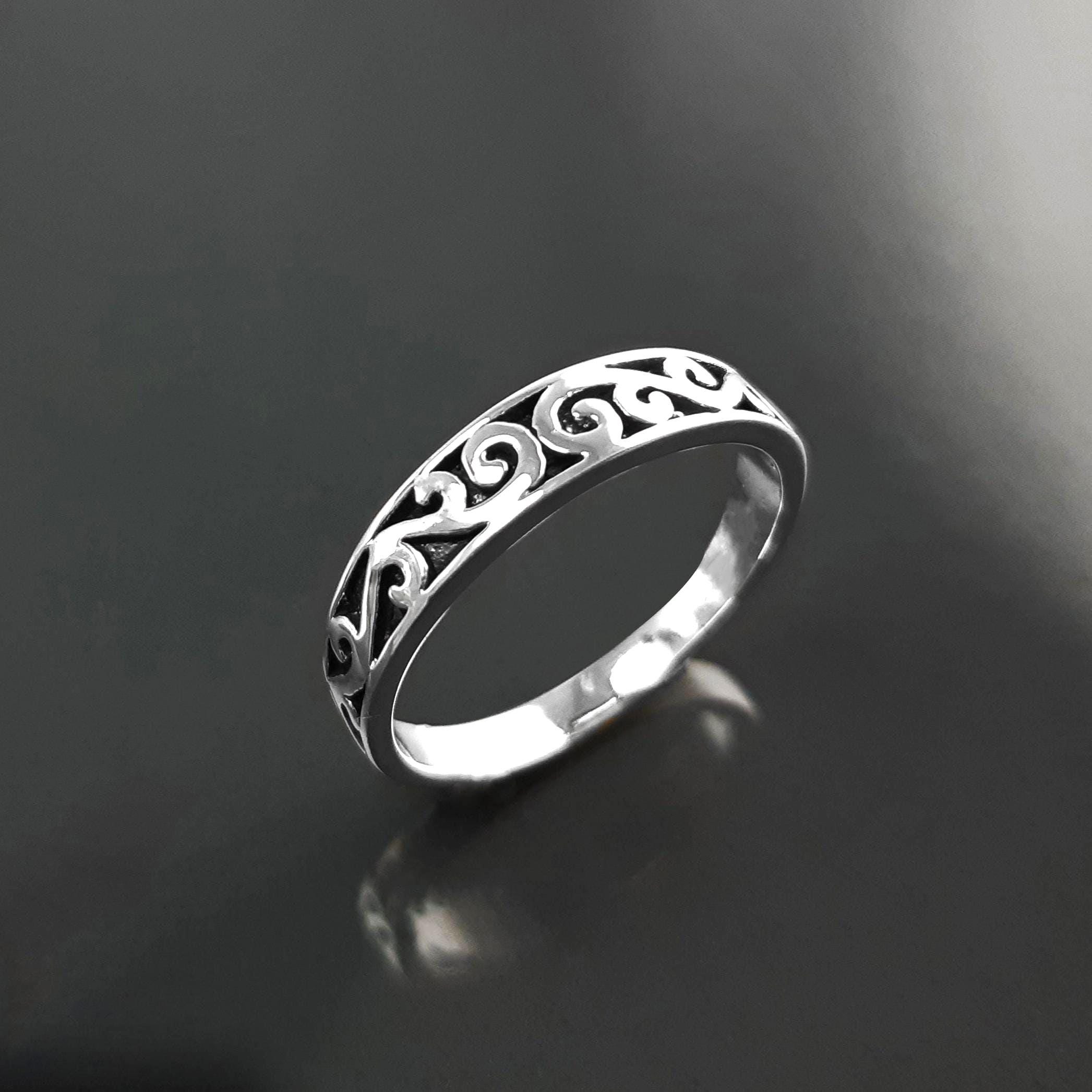 Baroque ring, sterling silver, hipster engraved pattern jewelry, original engagement ring, gift for women and men