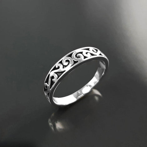 Baroque ring, sterling silver, hipster engraved pattern jewelry, original engagement ring, gift for women and men