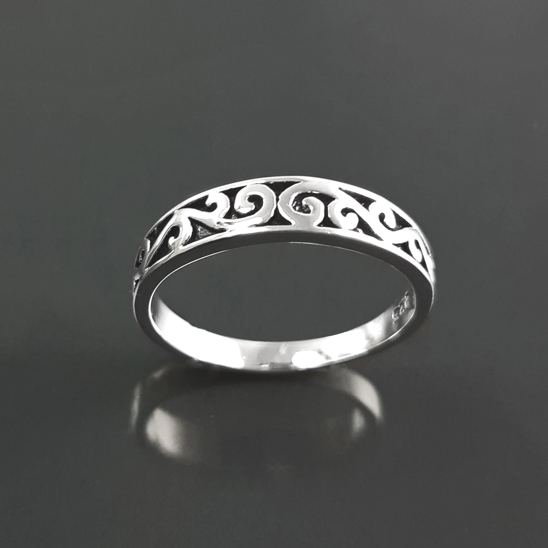 Baroque ring, sterling silver, hipster engraved pattern jewelry, original engagement ring, gift for women and men